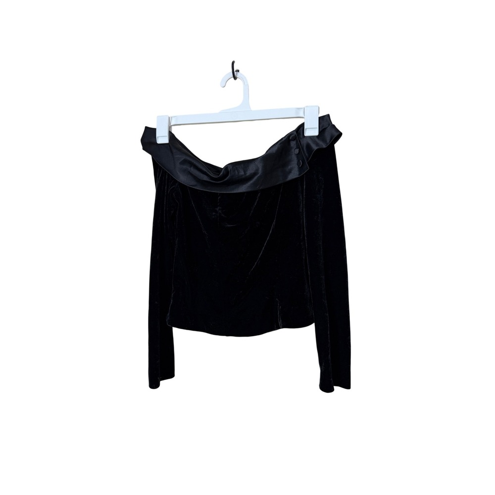 Rebecca Rose Black Velvet Satin Off the Shoulder Long Sleeve Evening Top‎ Large